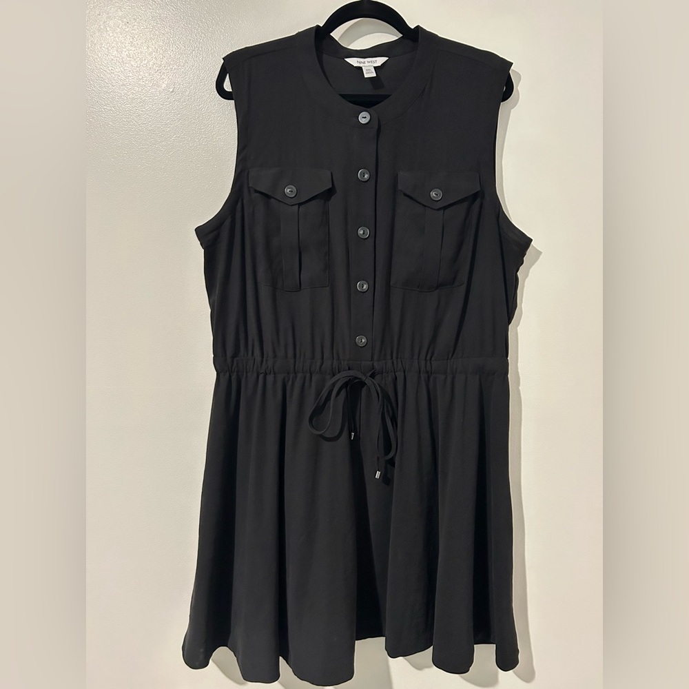 Nine West Women’s Black Button-Up Midi Dress with Tie Waist Size XXL